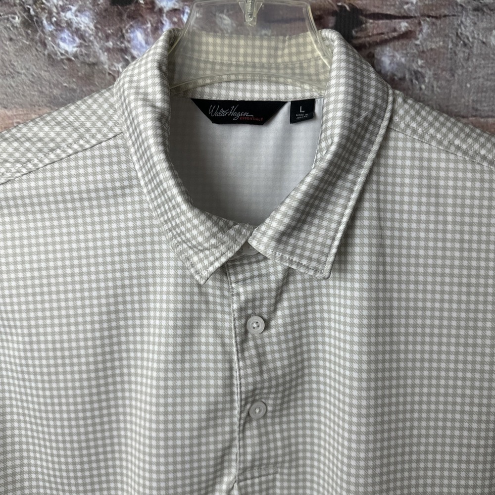 Walter Hagen Majors Golf Polo Shirt Mens Large Sage Green Checkered Short Sleeve